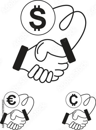 Business Deal Currency Icon Vector Set – Dollar, Euro, Cent