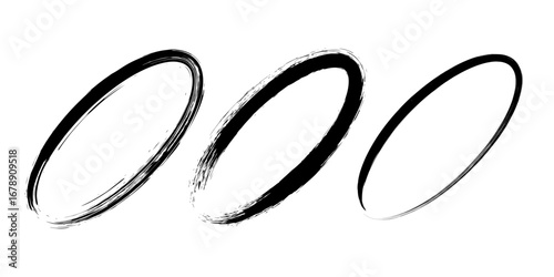 Set of black grunge ellipses. Oval shapes. Vector illustration. Trendy grunge design element for border frame, logo, tattoo, prints, web pages, social media, template and monochrome pattern