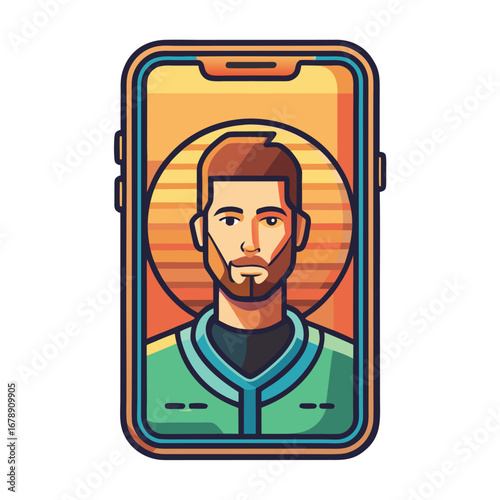 A Stylish Man's Avatar on a Smartphone Screen A Modern Profile Picture Illustration