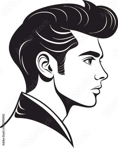Vector art of handsome man with a pompadour hairstyle in a retro and vintage style