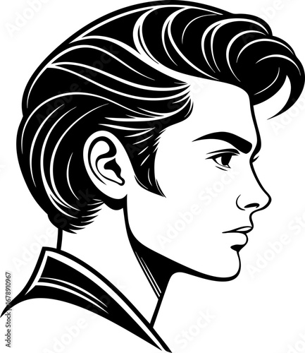 Vector art of handsome man with a slicked back hairstyle in a retro and vintage style