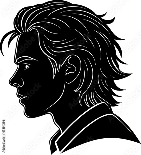 Illustration of a young mans head in profile, showcasing his stylish hairstyle