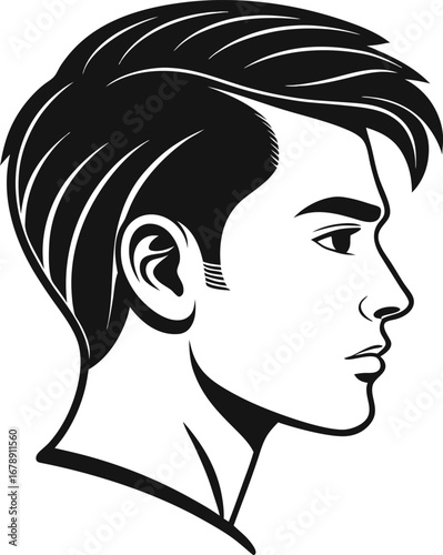 Vector art of side profile of a young man with stylish hair, clean shaven