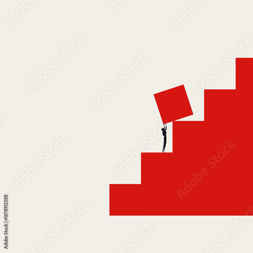 Business hard work and career growth vector concept. Symbol of ambition, achievement, steps. Minimal design eps10 illustration.