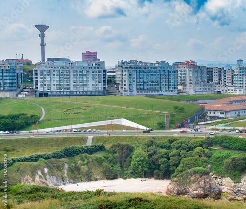 View of the city of A Coruña, Galicia, Spain with a secluded beach