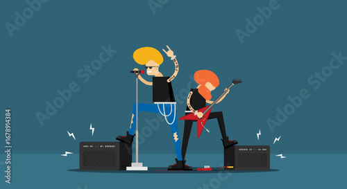 Flat vector brutal cartoon rocker