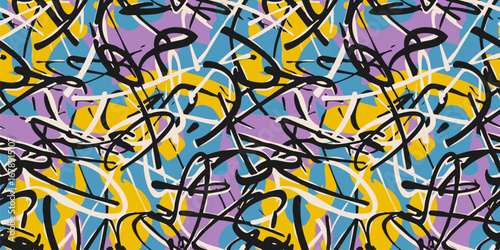 Wallpaper Mural Graffiti seamless pattern. Urban art sport style texture with paint strokes, splashes, lines, tags. Abstract vector funky background. Repeated colorful design for kids, teens, boys, girls, activewear Torontodigital.ca