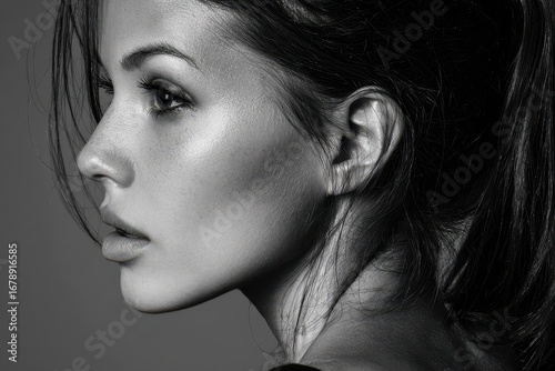 High Contrast Portrait of a Beautiful Young Woman in Black and White