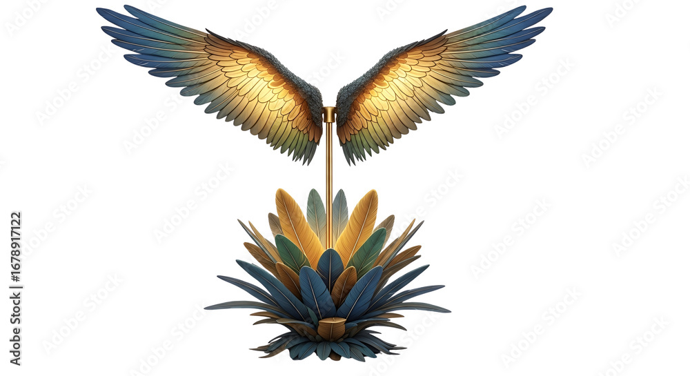Obraz premium Decorative lamp with stylized wings and flower isolated PNG with Transparent Background