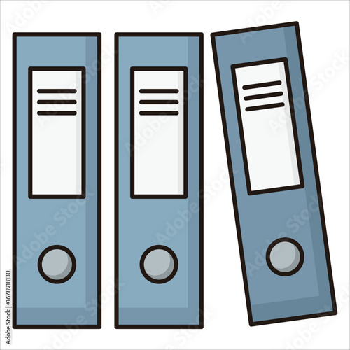 Flat design illustration of office binders used for storing documents, records, and reports. Ideal for office and business organization themes.