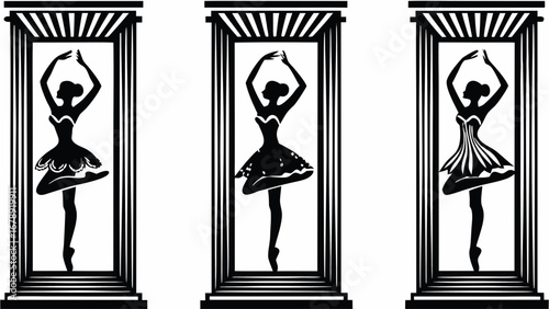Elegant ballerinas poised in dynamic poses capture the grace and artistry of classical ballet performance.