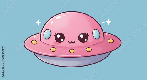Kawaii pink spaceship illustration
