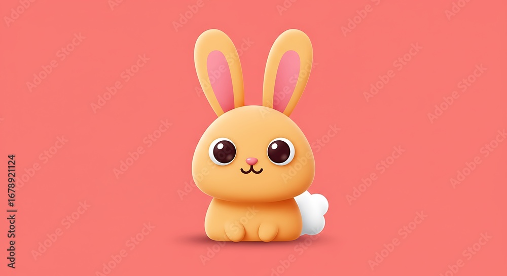 Obraz premium Adorable 3D Cartoon Orange Bunny Rabbit with Big Eyes and Pink Ears