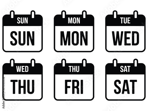 Black and White Day Icons – Vector Clipboard Symbols for Weekly Planner Designs
