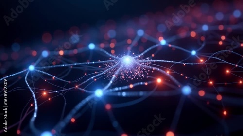 AI generative Dynamic neural network pulses with electric blue and vibrant orange energy flow