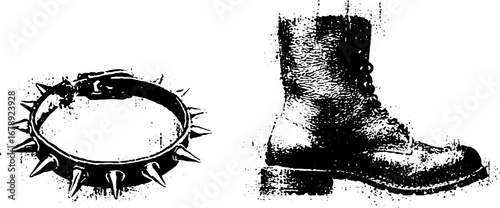 Punk fashion elements: black and white stencil set for urban art and design