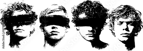 Black and white anonymous stencil portraits for urban art and design
