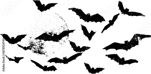 Black and white bat stencil set for halloween designs