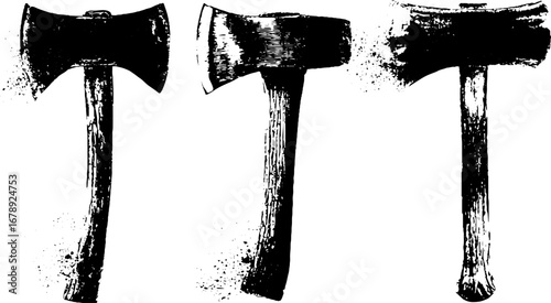 Grunge black and white axe stencil collection for urban art and design projects