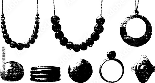 Black and white bead jewelry stencil collection for art and design projects