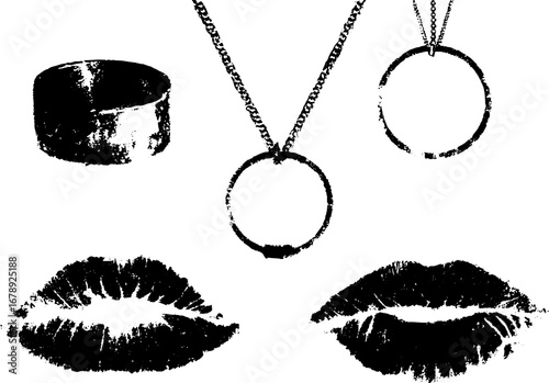 Black and white stencil set of bracelets and lip designs - perfect for urban art decor and creative projects