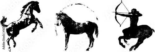 Dynamic centaur and horses silhouette set for artistic designs