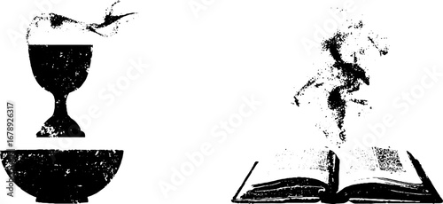 Mystical symbols in black and white stencil art set for design and decor
