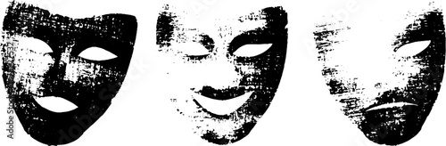Black and white stencil masks set for theater and comedy design