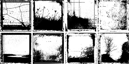 Black and white grunge stencil set of cracked textures for urban design projects