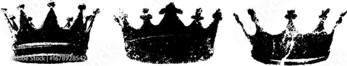 Black and white crown stencil illustrations set for urban art and design projects
