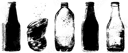 Black and white stencil bottle design set for creative projects