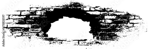 Black and white stencil of a brick wall with hole for urban art design