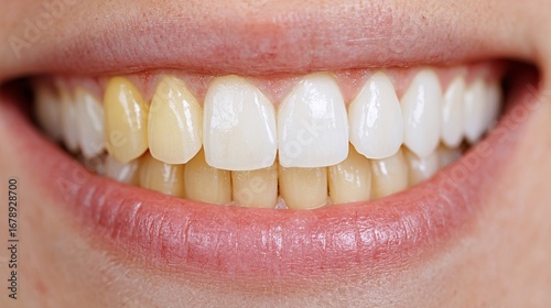 Close-Up Image of Discolored Yellow Teeth Emphasizing Dental Hygiene Importance