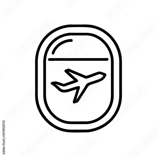 Airplane view from window with flying plane outline icon  
