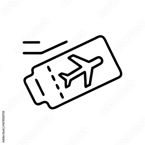 Icon of boarding pass with airplane illustration in minimal style  