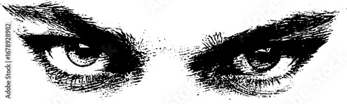 Intense black and white stencil eye illustration for urban art