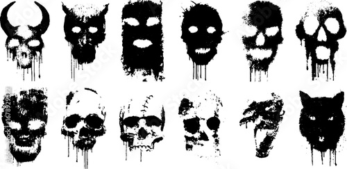 Black and white demon stencil set for art and design projects