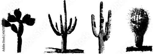 Black and white desert cactus stencil set for creative design projects