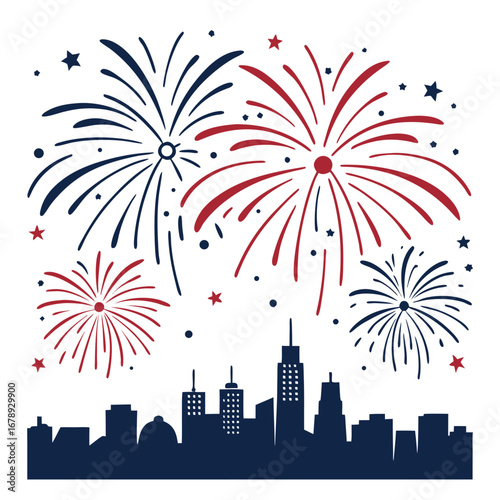 Urban Skyline Under Exploding Fireworks – Night Festival Celebration Art