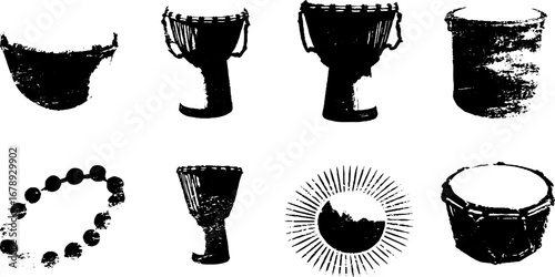 Stencil black and white drum set collection for musical design projects