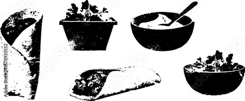 Black and white stencil set of falafel designs for creative use