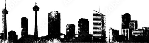Black and white urban skyline silhouette stencil art collection for design