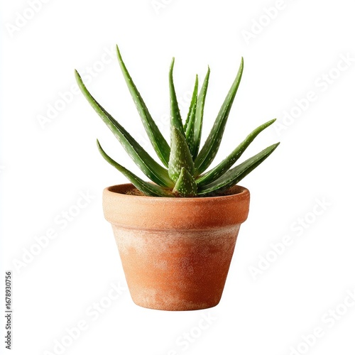 Small aloe vera plant in terracotta pot