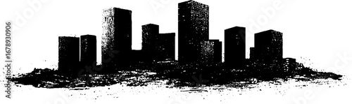Urban skyline stencil art in black and white for creative designs