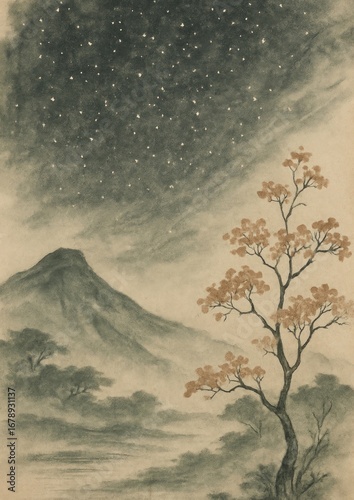 Serene night landscape illustration