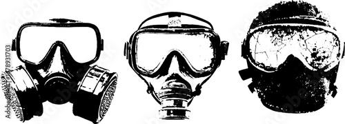 Black and white stencil collection of gas masks - urban grunge design for posters or art