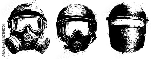 Black and white gas mask stencil collection for urban design