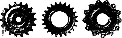 Industrial gear stencil art in black and white for urban design and decoration