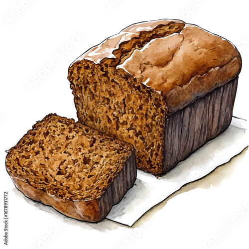 Sliced Pumpkin Bread, watercolor vector, isolated on a white background.