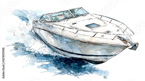 watercolor white boat speeding on water clip art preview